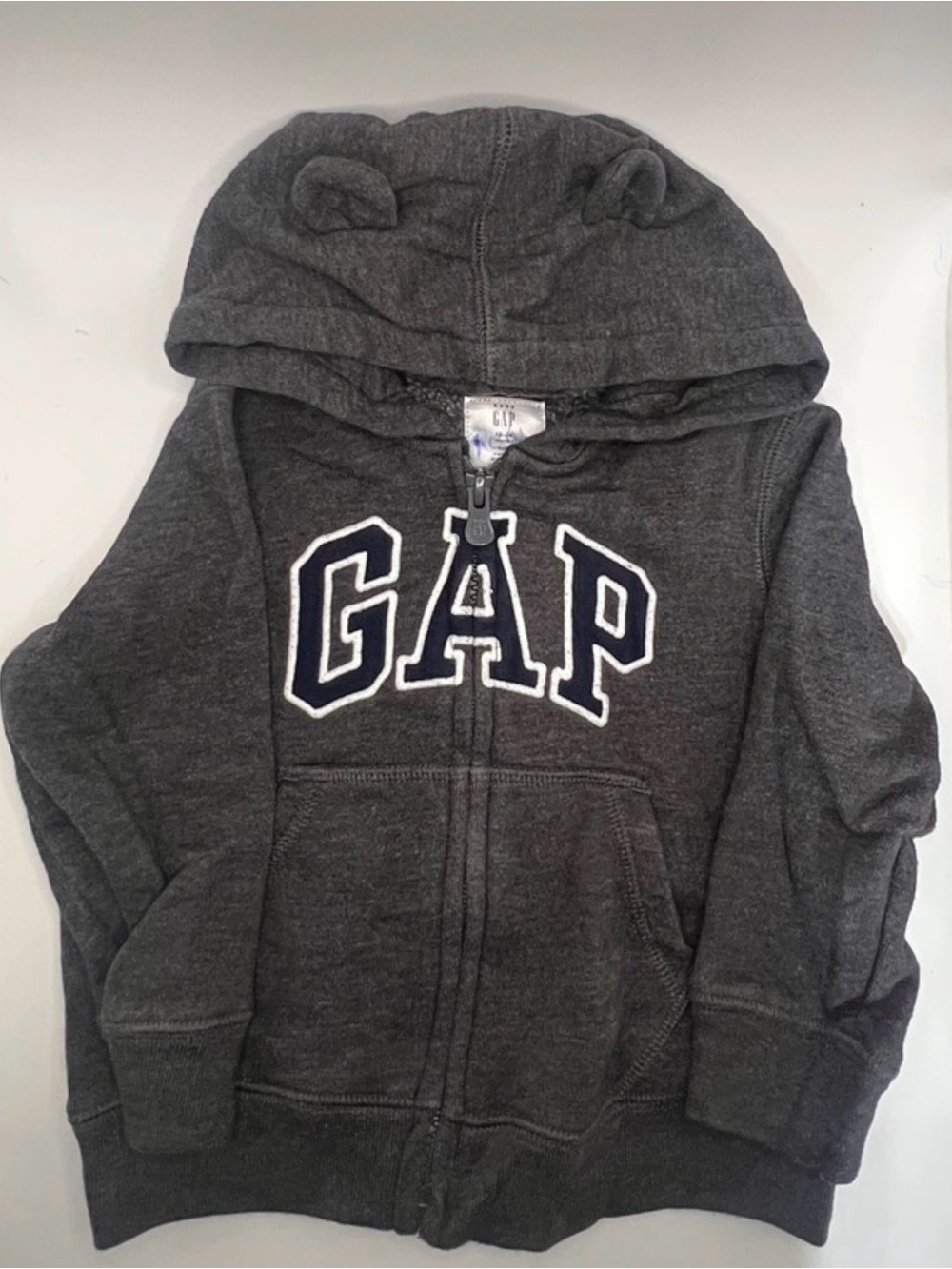 GAP Kids Dark Gray Hooded Zip Sweatshirt with Ear Detail